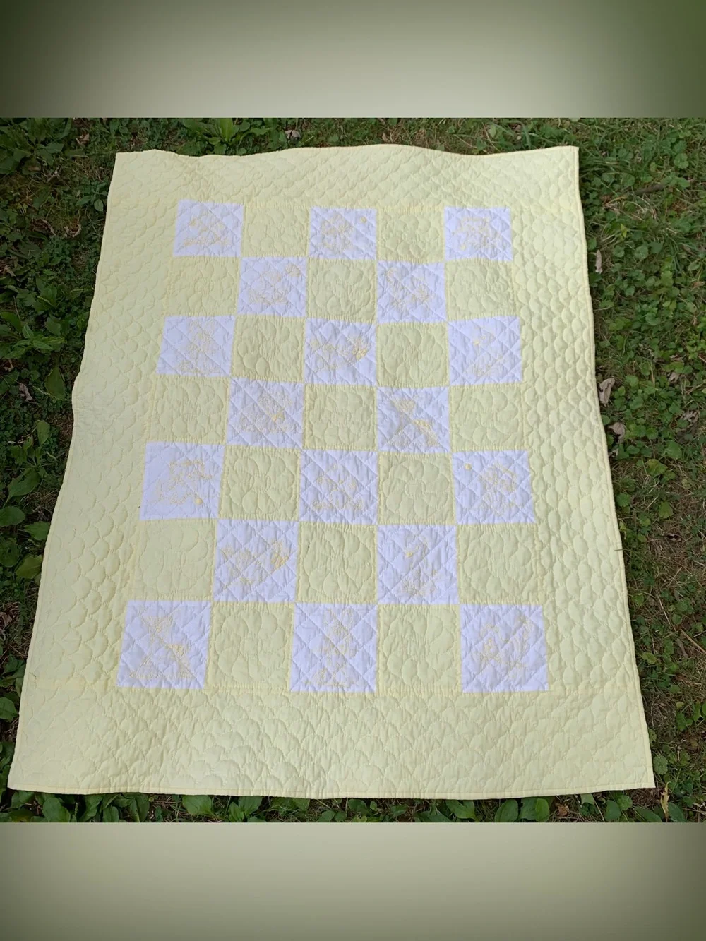 Pink and White Embroidered Baby Quilt - Cute Animal Patchwork handmade vintage